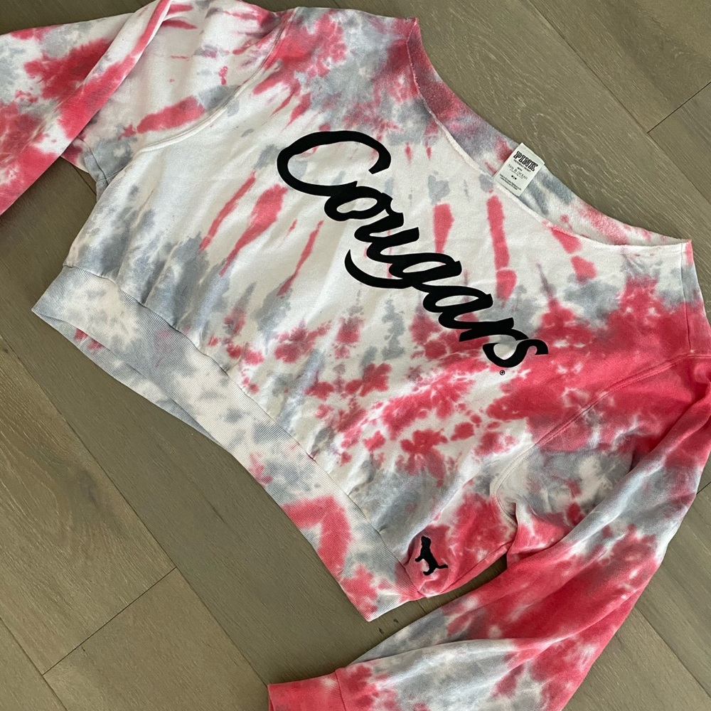 VS Pink - Cougar Off-Shoulder Crop Sweatshirt - M